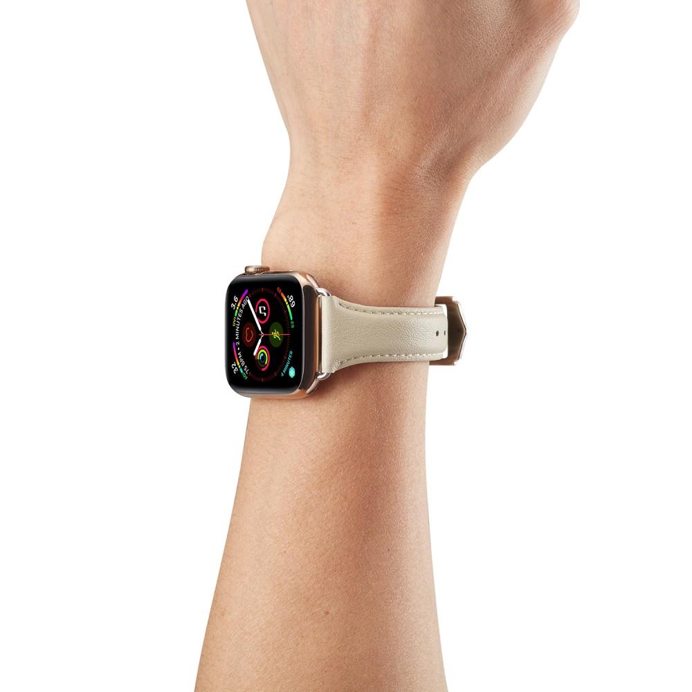 Bracelet en cuir fin Apple Watch 41mm Series 9, beige