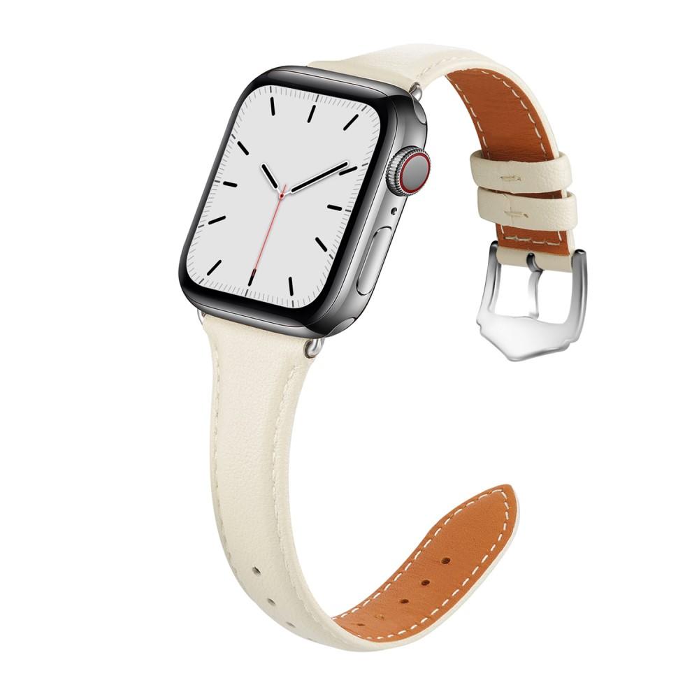 Bracelet en cuir fin Apple Watch 45mm Series 8 Blanc