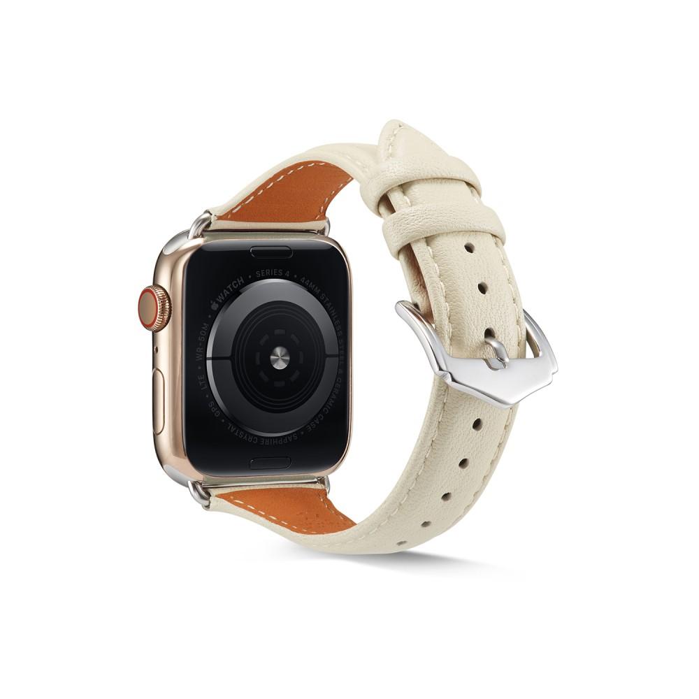 Bracelet en cuir fin Apple Watch 44mm, beige