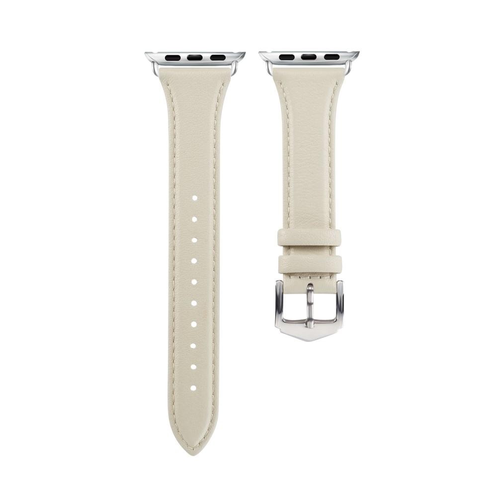 Bracelet en cuir fin Apple Watch 45mm Series 8 Blanc