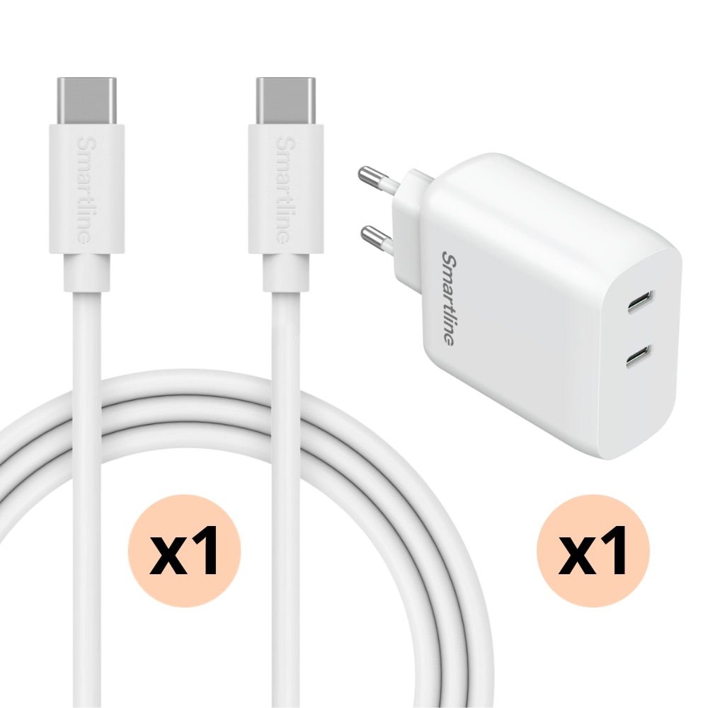 Chargeur Premium Edge 50 Fusion - Câble de 2m et Dual chargeur mural USB-C 35W - Smartline