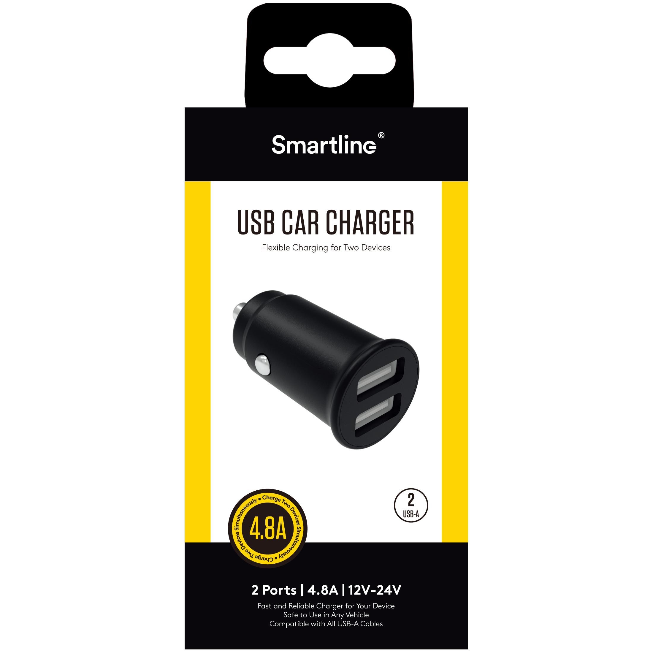 Chargeur de voiture 2 ports 4.8A 12V-24V Noir