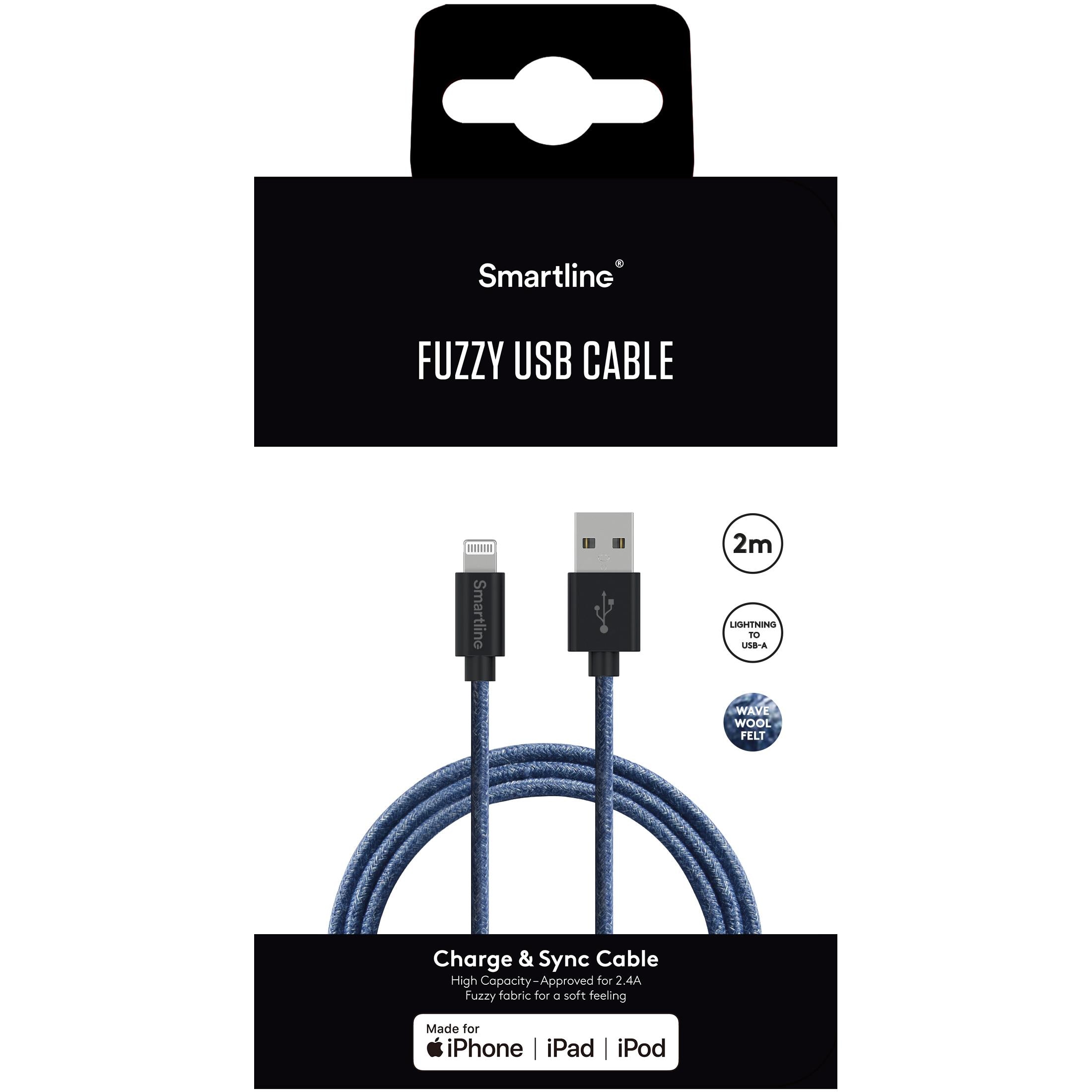 Fuzzy Câble USB-A vers Lightning 2 mètres Bleu