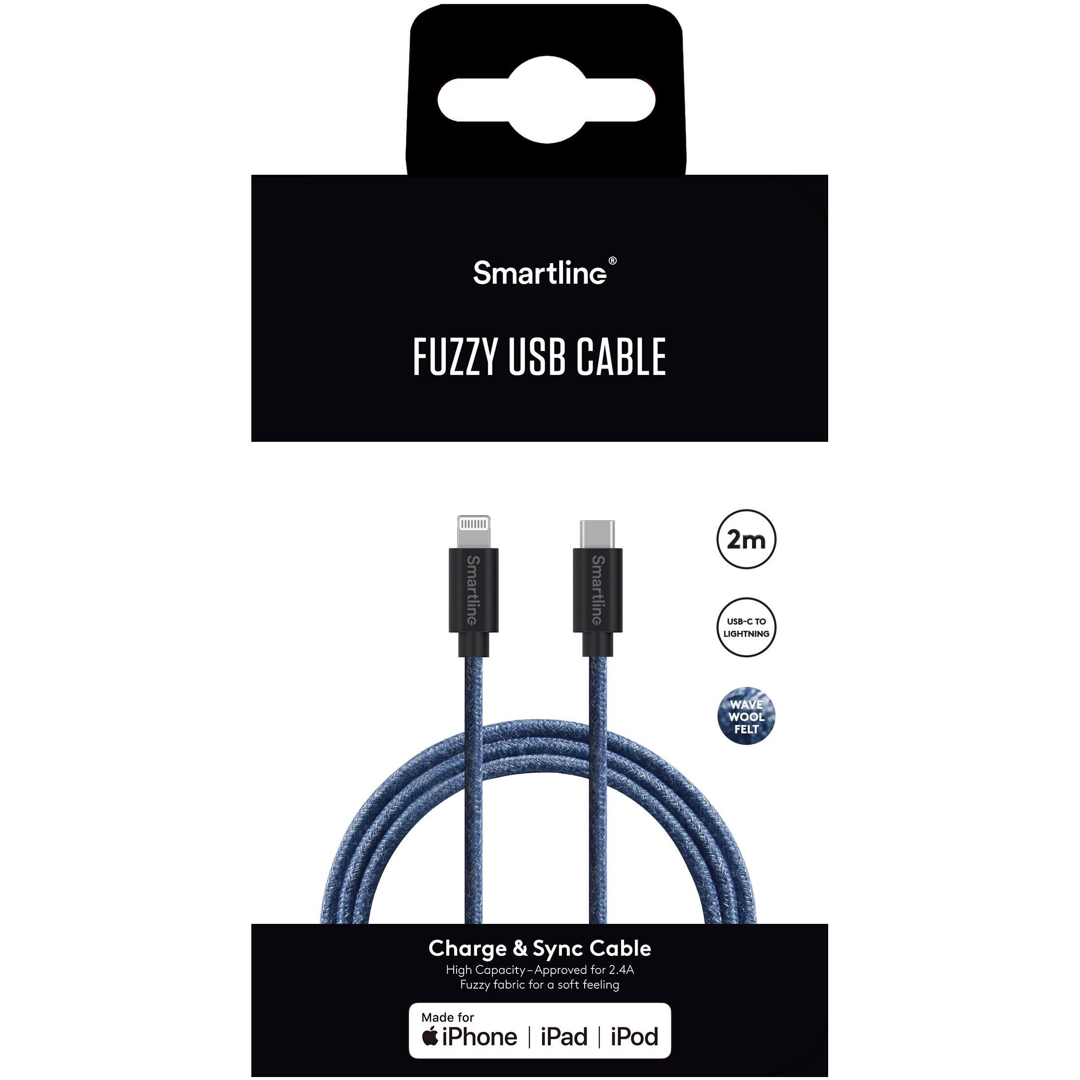 Fuzzy Câble USB-A vers Lightning 2 mètres Bleu