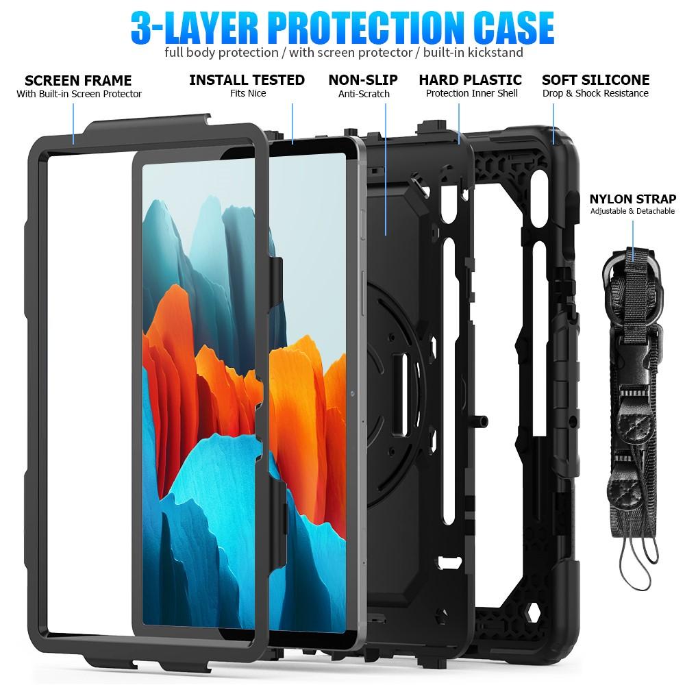 Full Protection Coque hybride antichoc avec bandoulière Samsung Galaxy Tab S7/S8 11.0 Noir