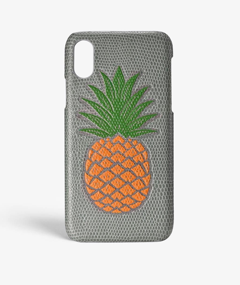 Coque iPhone X/XS Pineapple Orange Lizard Grey